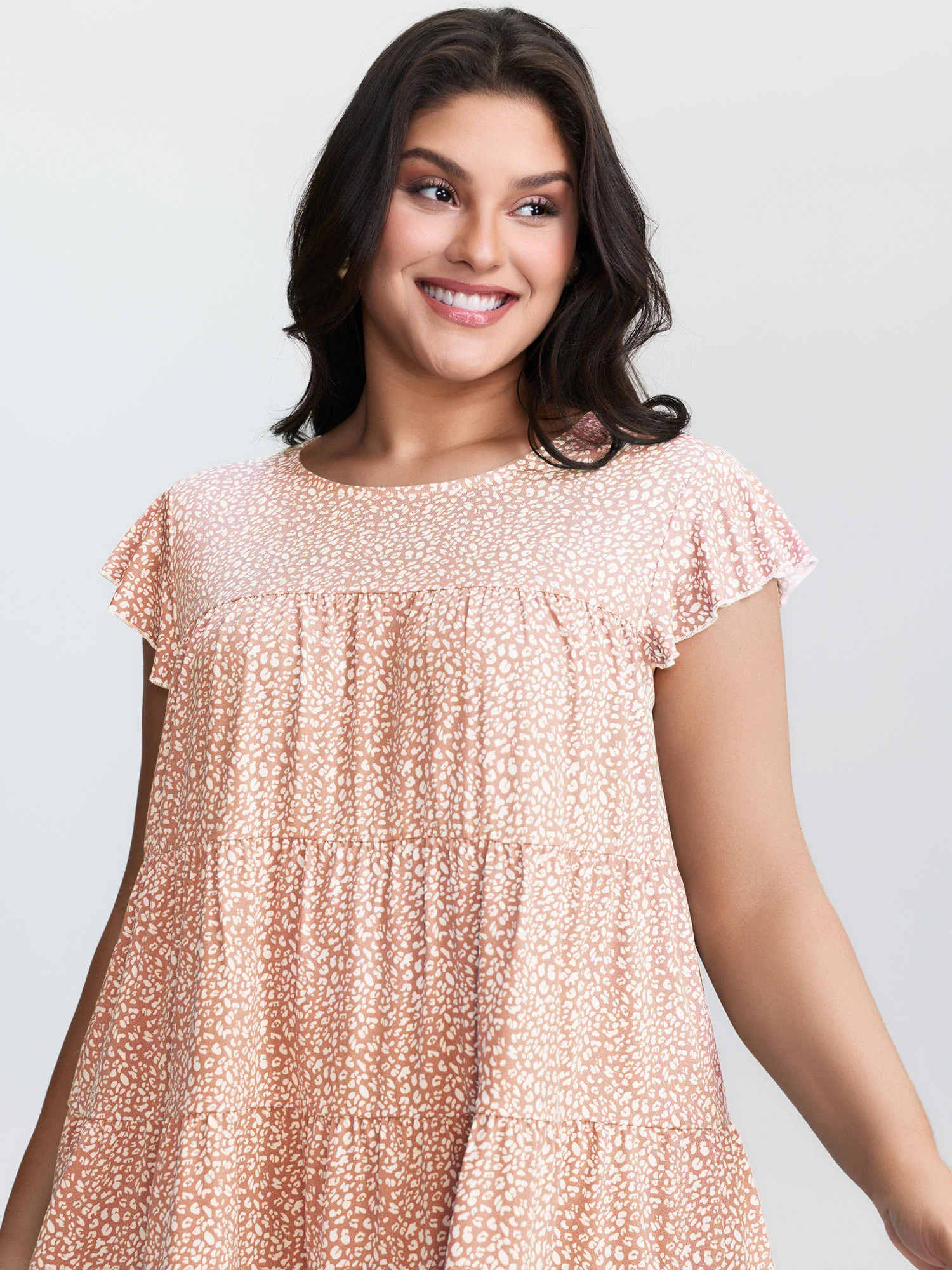 Leopard Print Tiered Flutter Sleeve Knit Top - Image 9