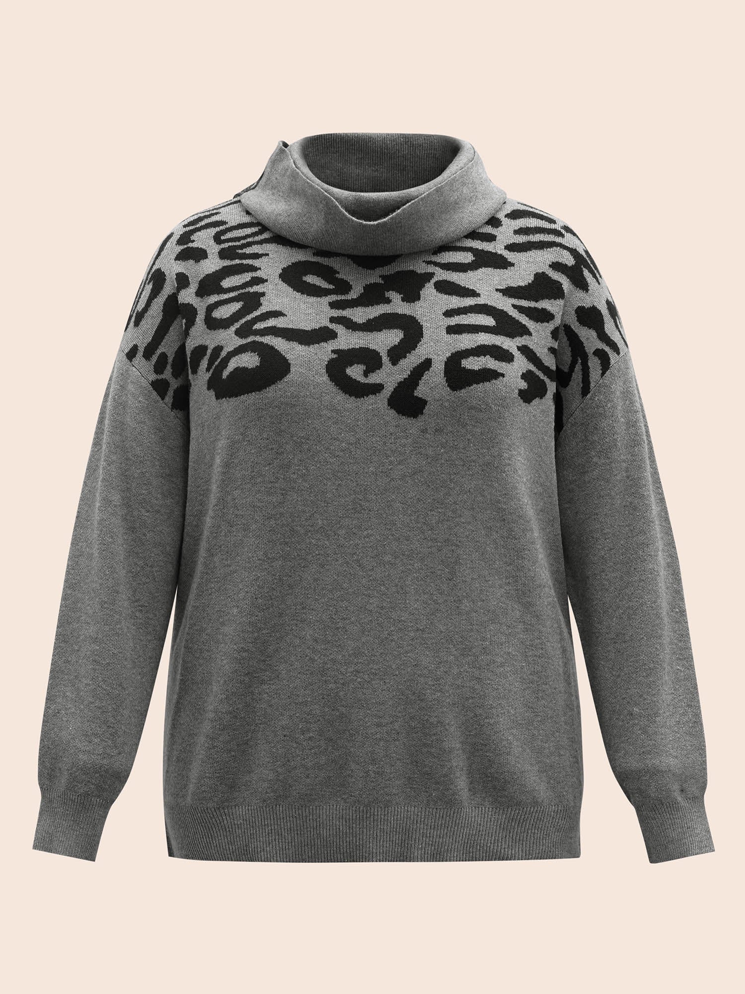 Leopard Print Turtleneck Drop Shoulder Sleeve Pullover - Image 7
