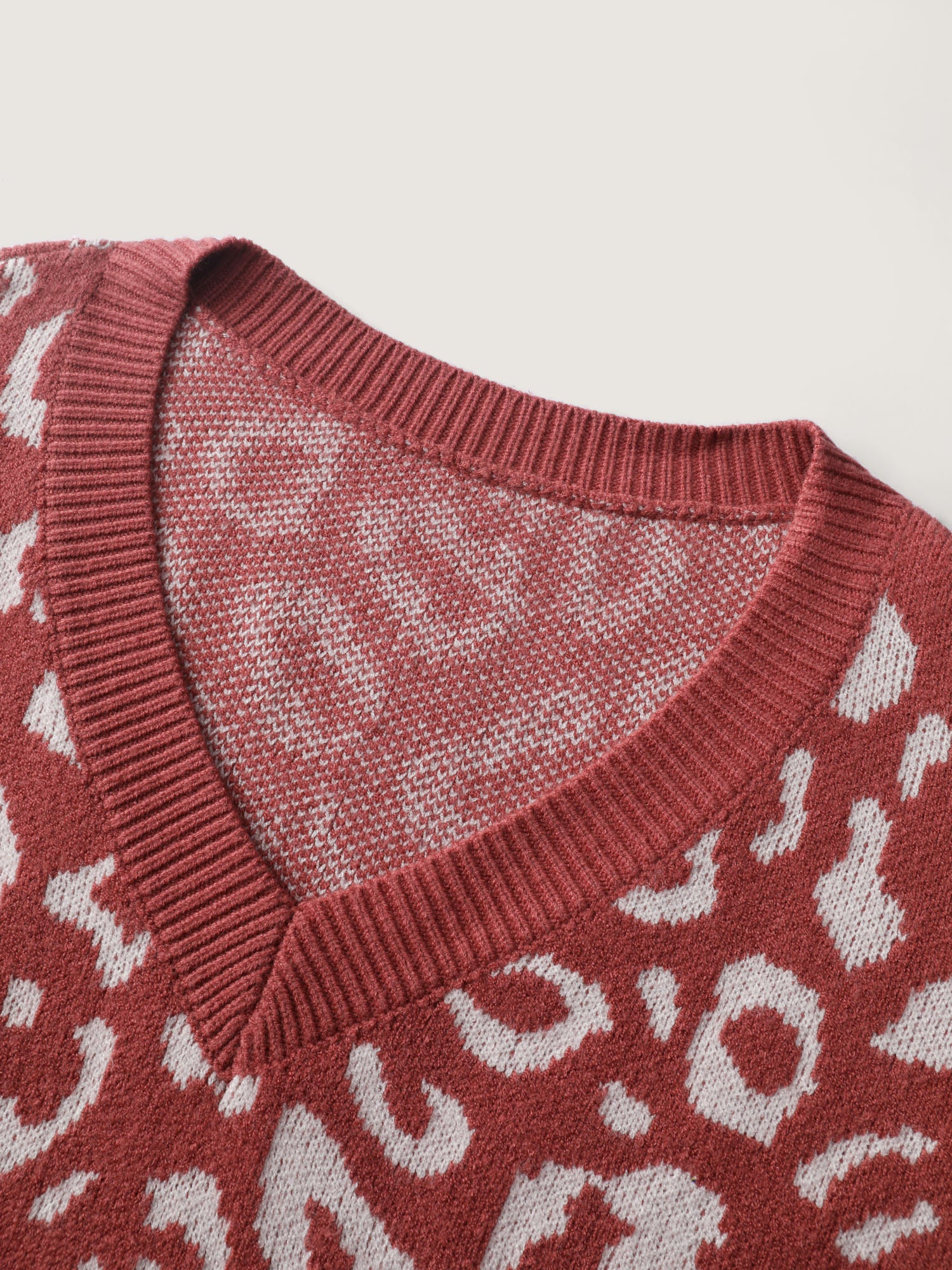 Leopard Print V-Neck Contrast Pullover - Image 6