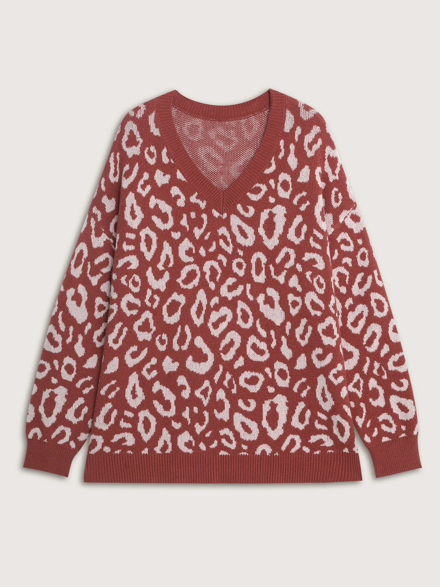 Leopard Print V-Neck Contrast Pullover - Image 8