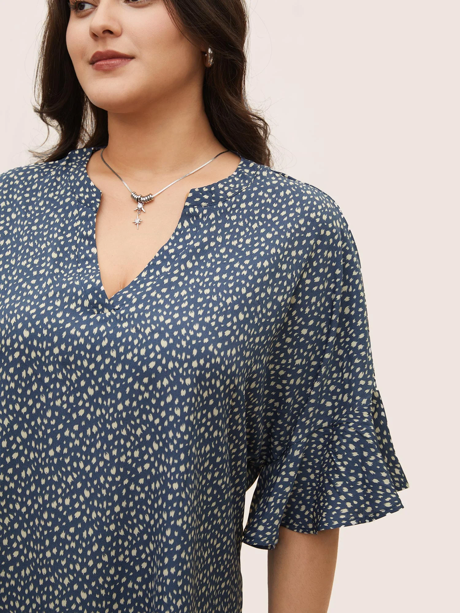 Leopard Print V Neck Ruffle Sleeve Blouse - Image 3