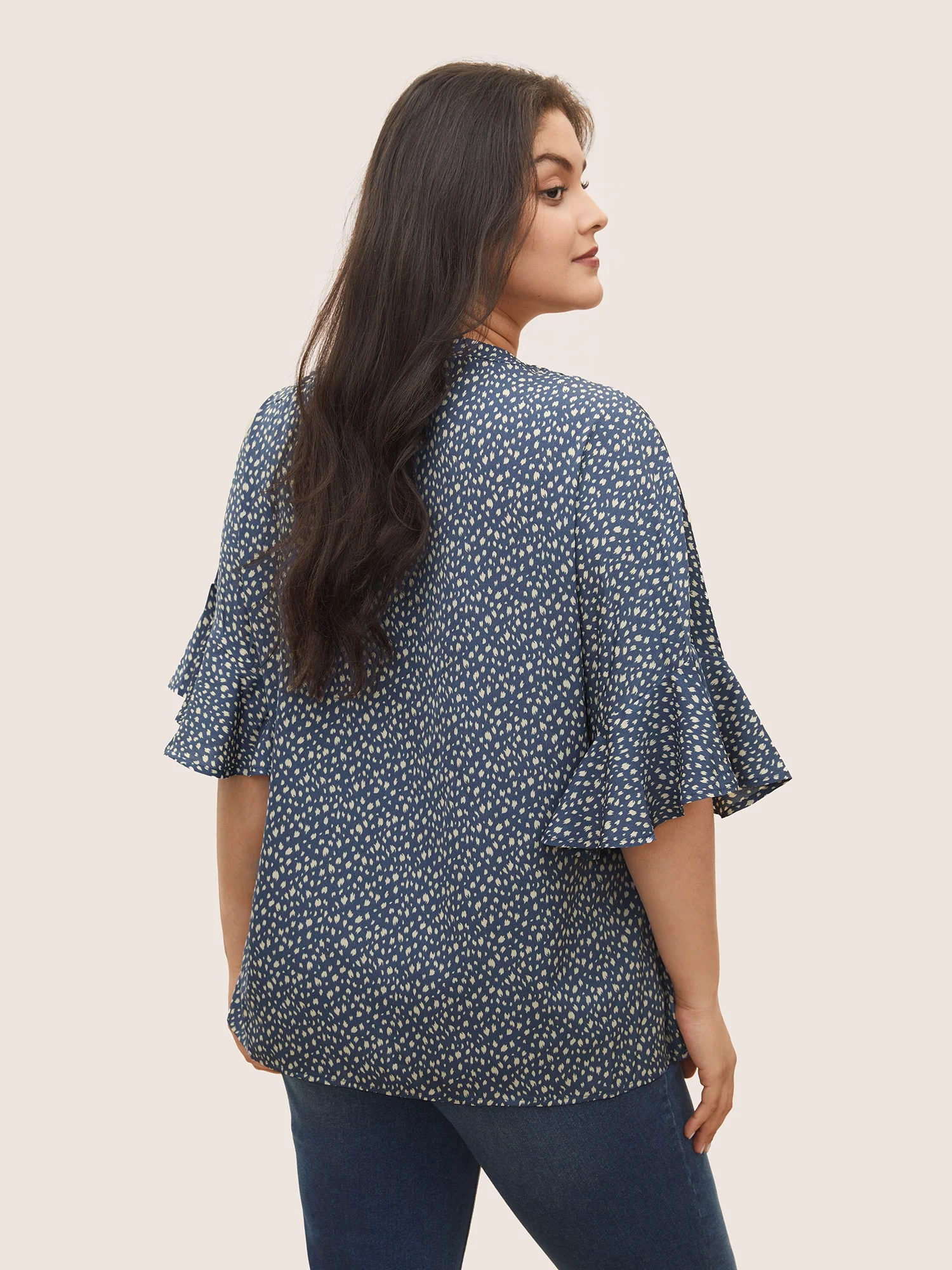 Leopard Print V Neck Ruffle Sleeve Blouse - Image 4