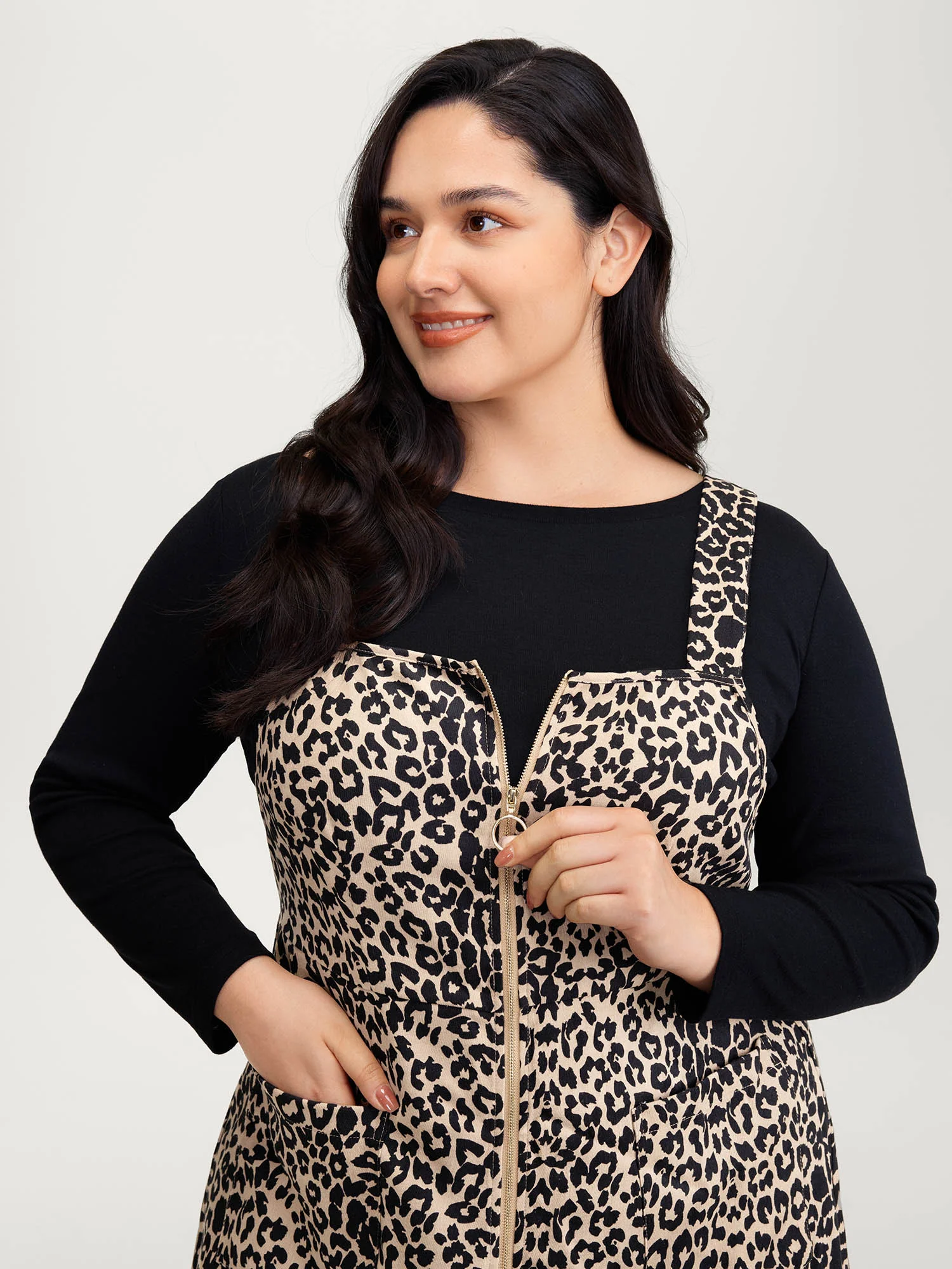 Leopard Print Zipper Front Knee-Length Dress - Image 2