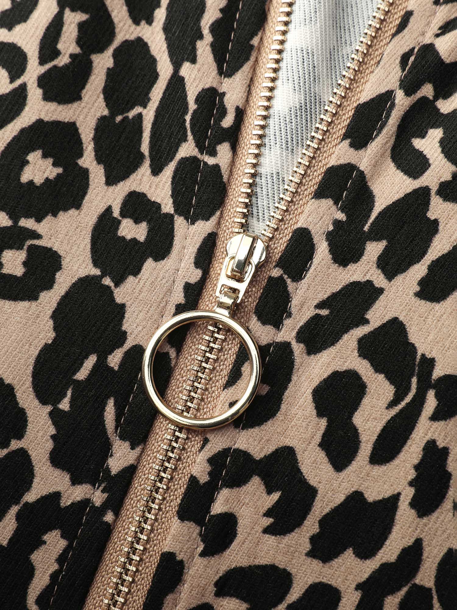 Leopard Print Zipper Front Knee-Length Dress - Image 6