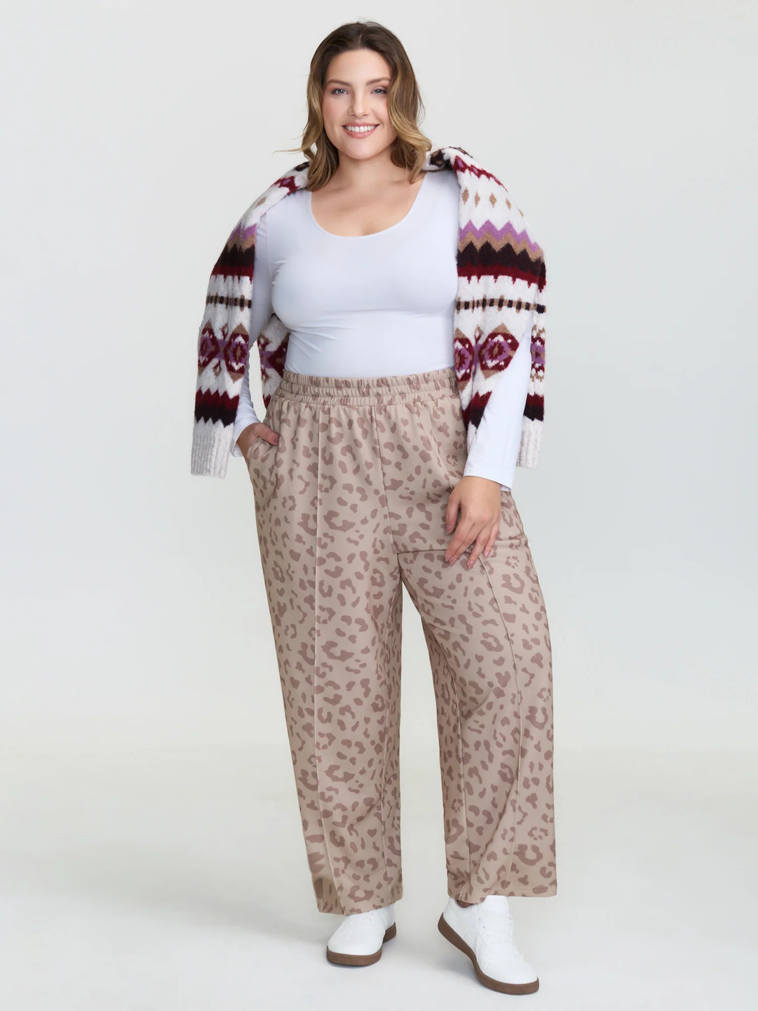 Leopard Seamed Shirred Waistband Pants - Image 2