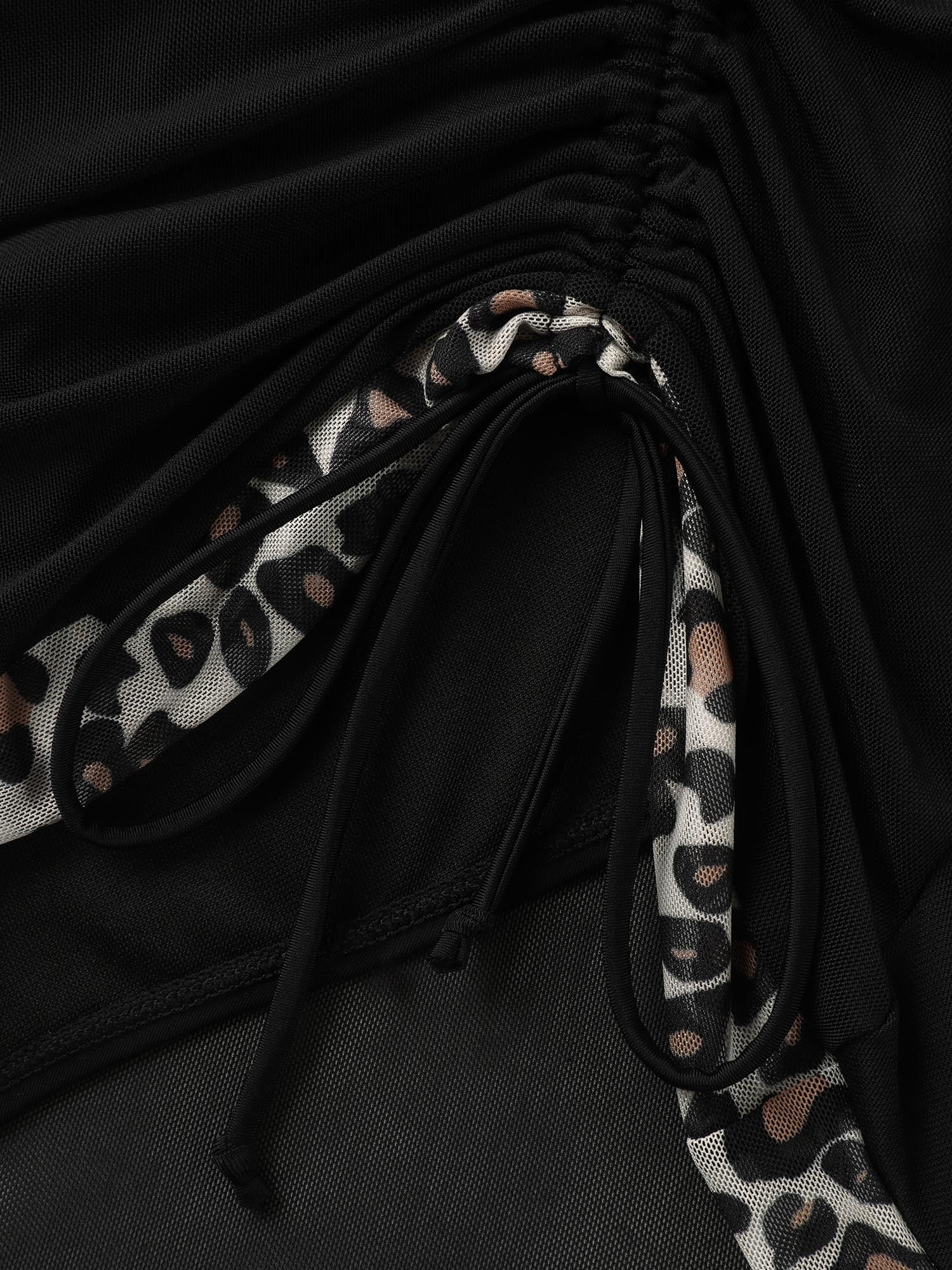 Leopard Sheer Ruched Drawstring Swim Dress - Image 8