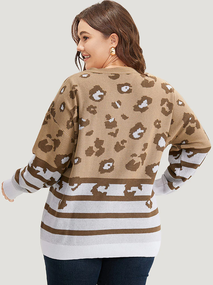 Leopard Striped Elastic Cuffs Pullover - Image 2