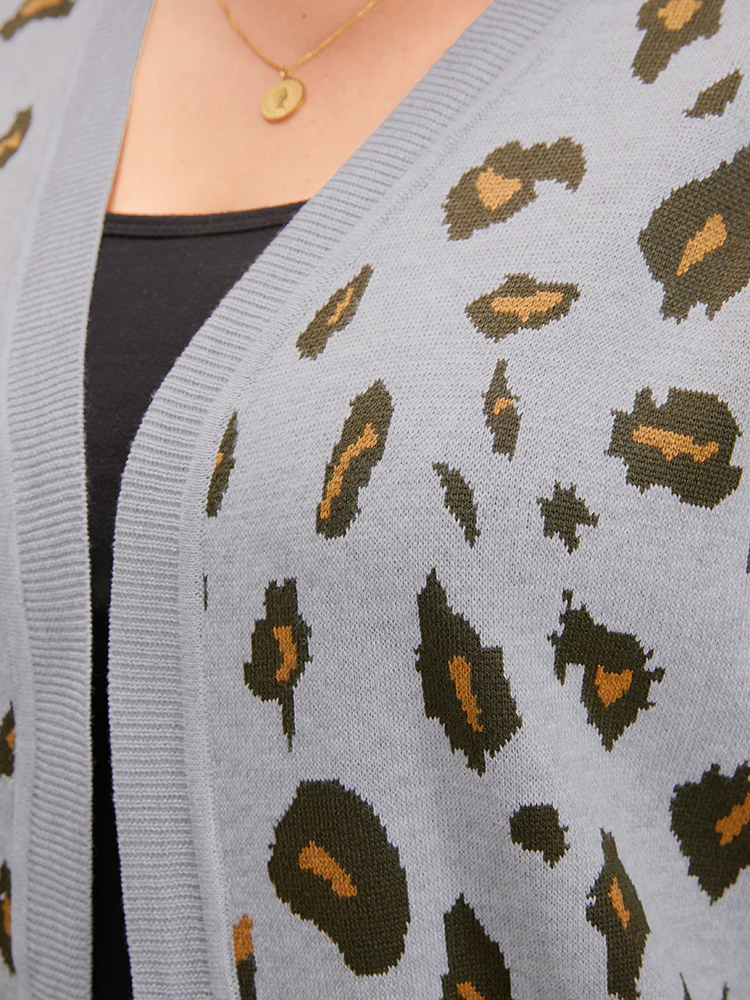Leopard Super Soft Knit Pocket Jacquard Open Front Cardigan - Image 6