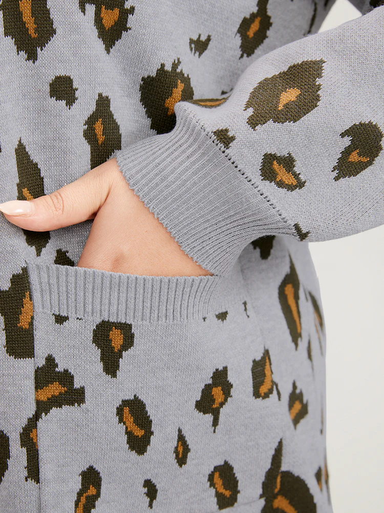 Leopard Super Soft Knit Pocket Jacquard Open Front Cardigan - Image 8