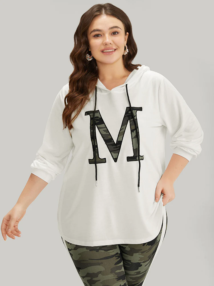 Letter Camo Hooded Drawstring T-shirt - Image 2