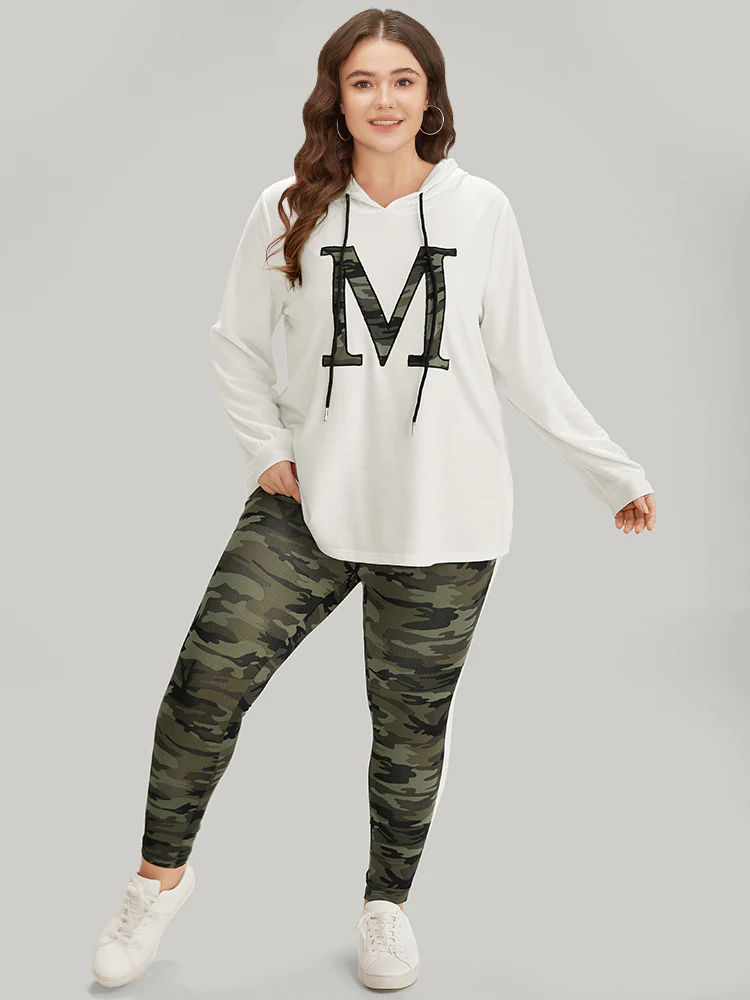 Letter Camo Hooded Drawstring T-shirt - Image 3
