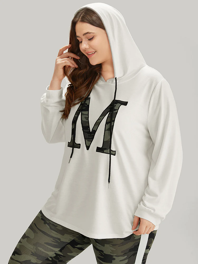 Letter Camo Hooded Drawstring T-shirt - Image 4
