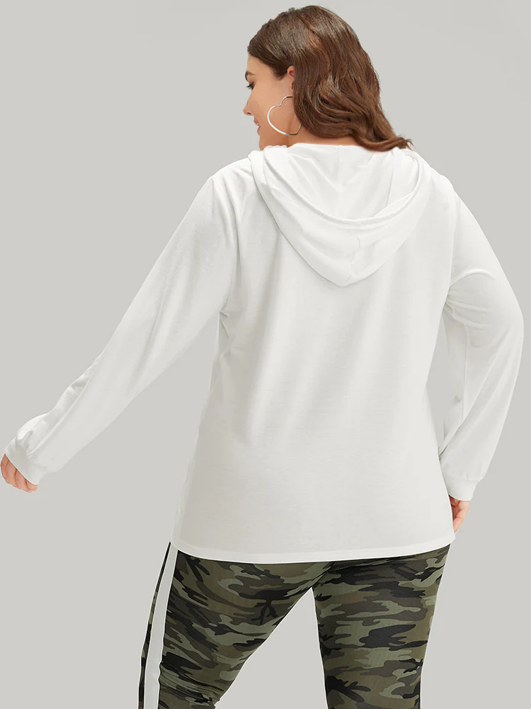 Letter Camo Hooded Drawstring T-shirt - Image 5
