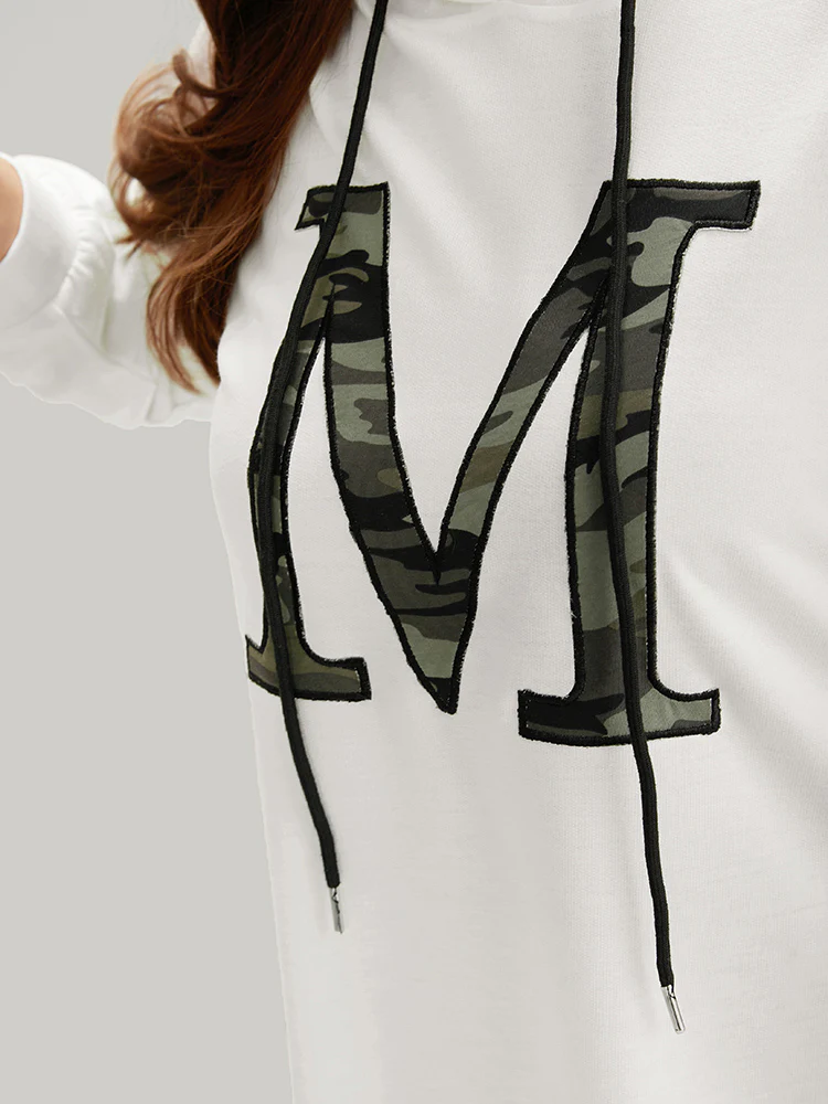 Letter Camo Hooded Drawstring T-shirt - Image 6