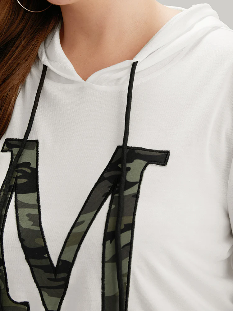 Letter Camo Hooded Drawstring T-shirt - Image 7