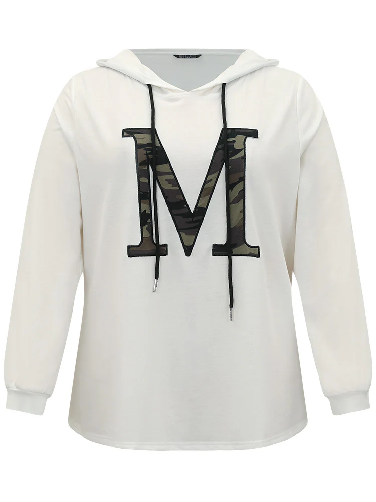 Letter Camo Hooded Drawstring T-shirt - Image 8