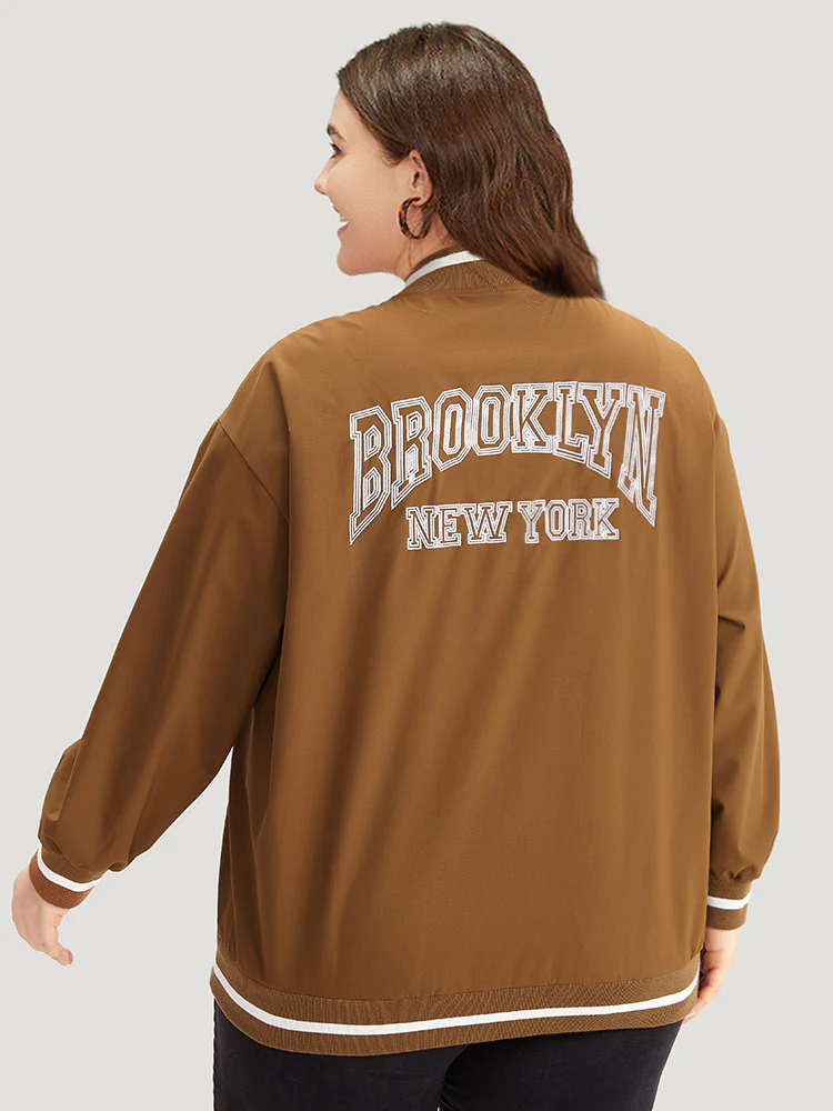 Letter Embroidered Pocket Baseball Collar Jacket - Image 2