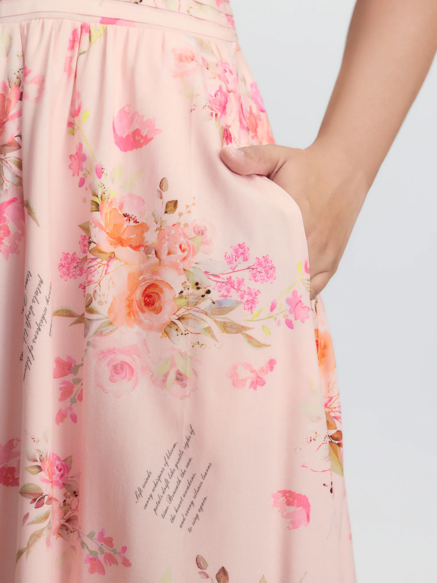 Letter Flower Print Shirred One-Shoulder Midi Dress - Image 3