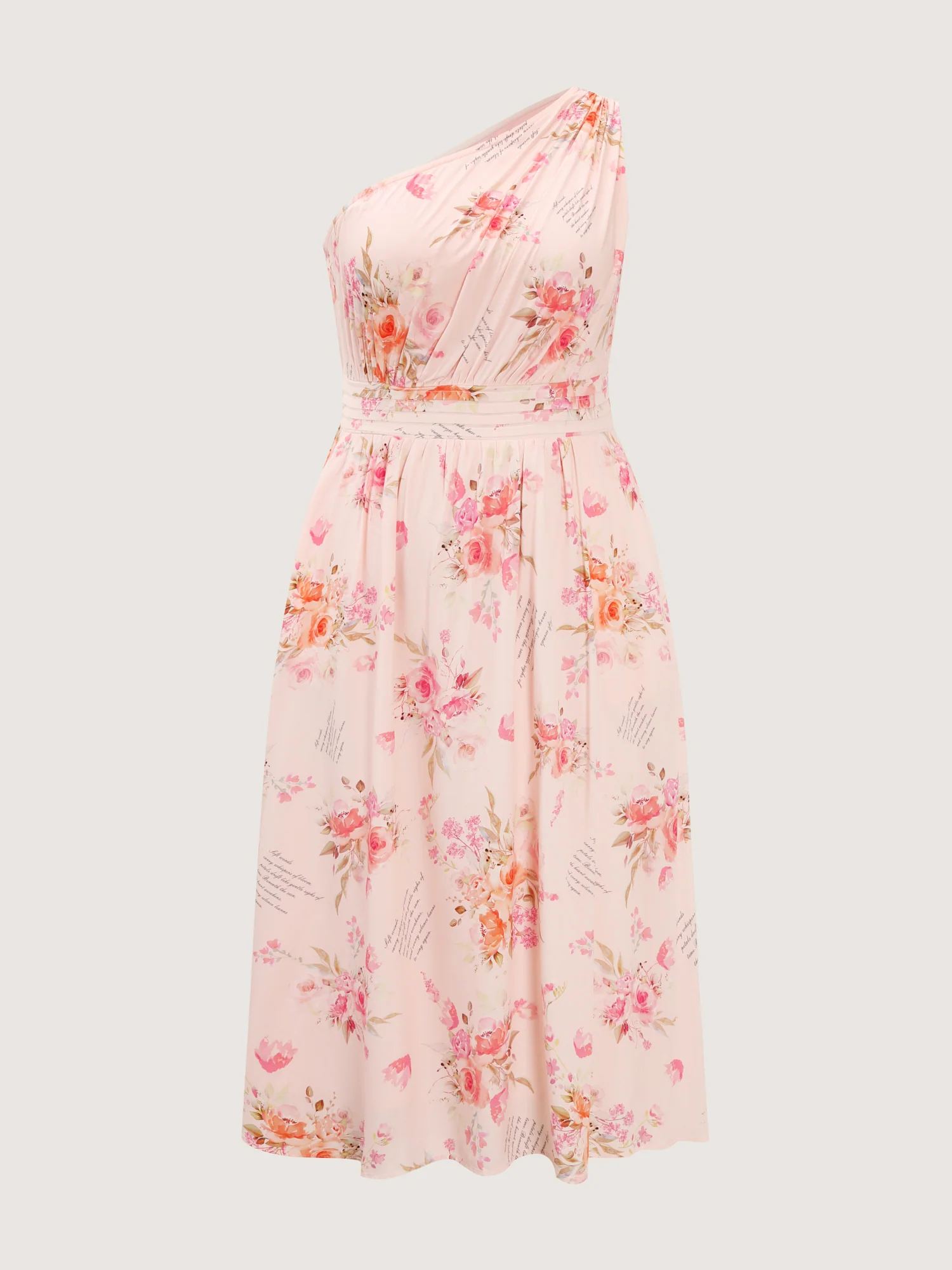 Letter Flower Print Shirred One-Shoulder Midi Dress - Image 7