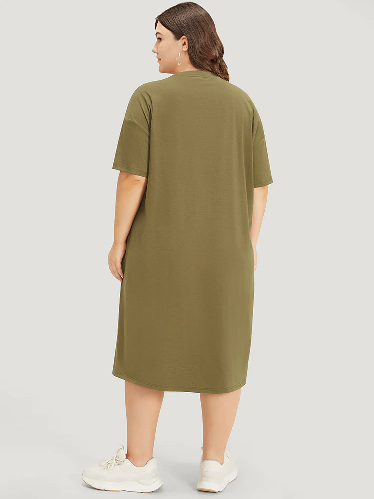 Letter & Graphic Print Pocket Crew Neck Dress - Image 5
