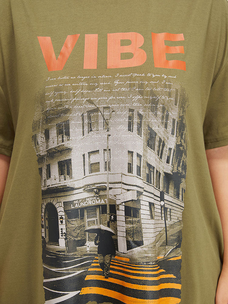 Letter & Graphic Print Pocket Crew Neck Dress - Image 8