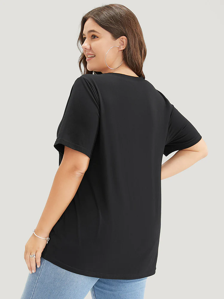 Letter & Heart Print V Neck T-shirt - Image 6
