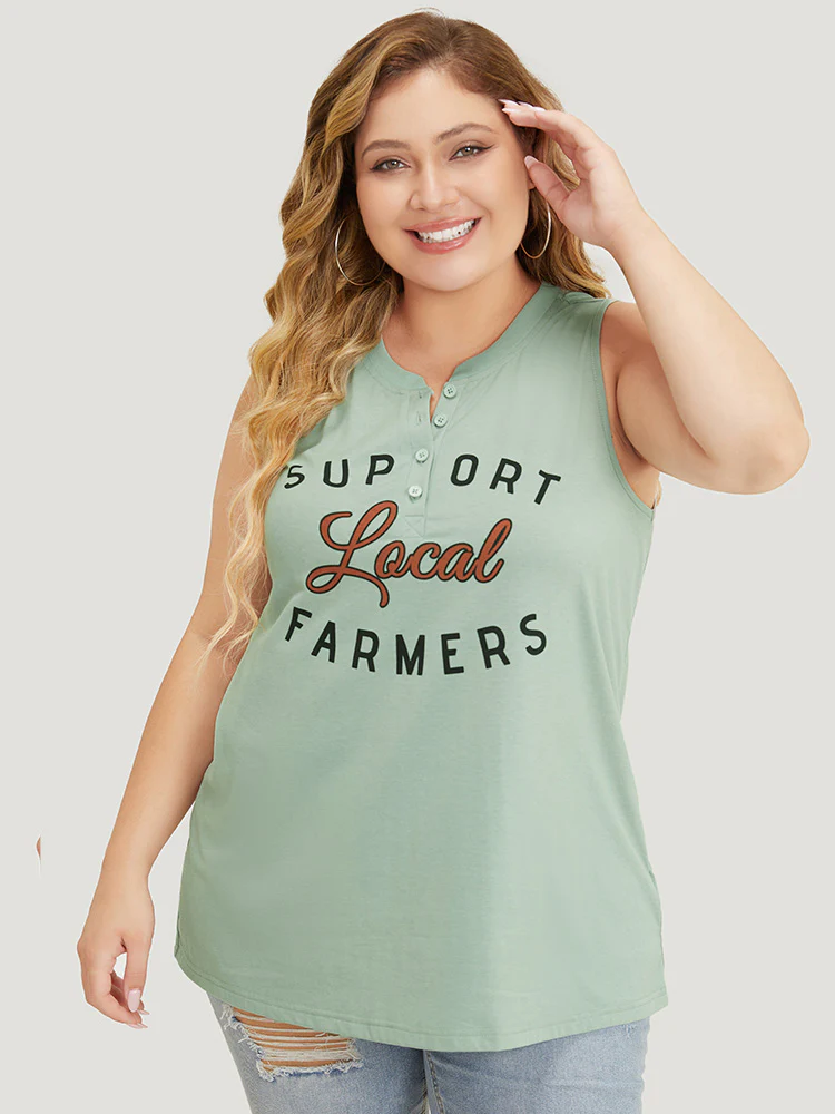 Letter Print Button Up Graphic Sleeveless Tank Top - Image 3