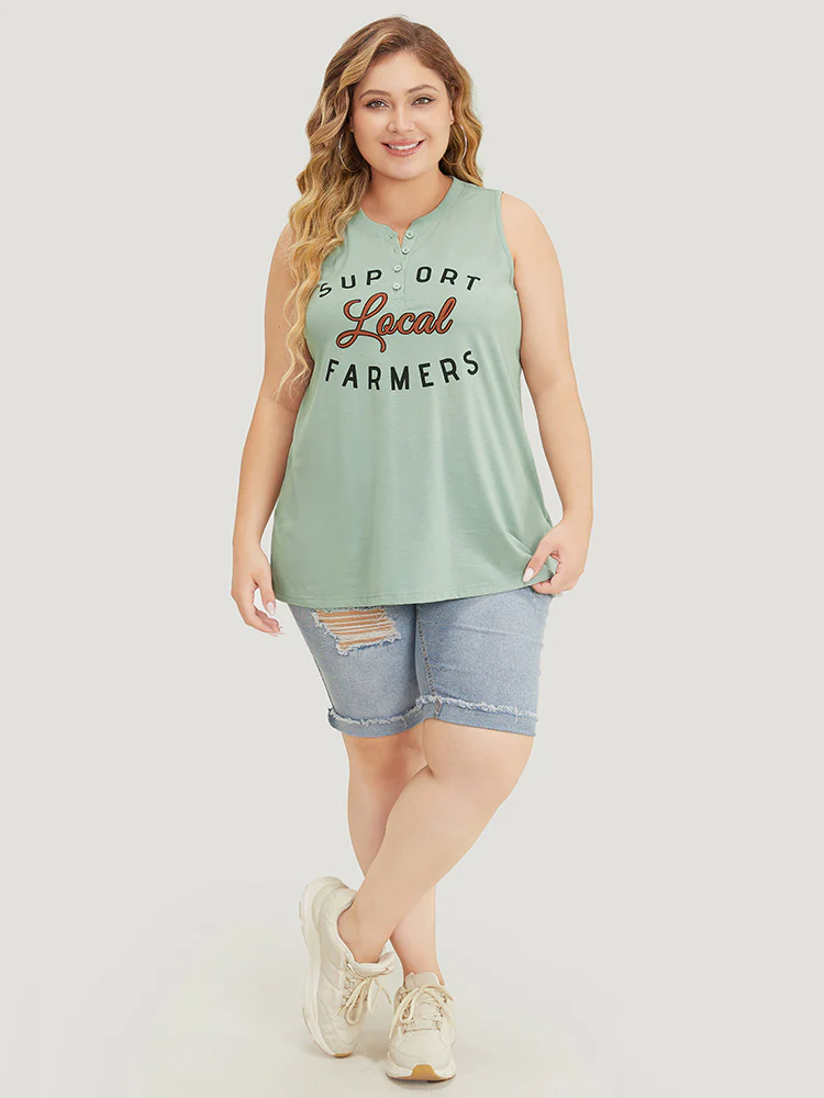 Letter Print Button Up Graphic Sleeveless Tank Top - Image 4