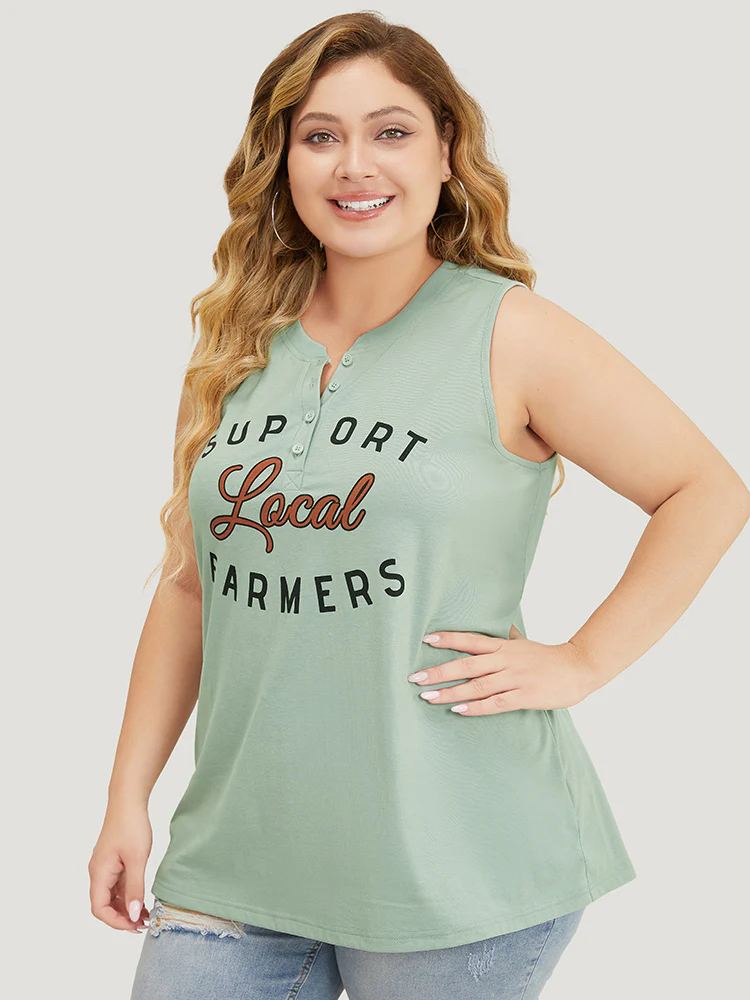 Letter Print Button Up Graphic Sleeveless Tank Top - Image 5