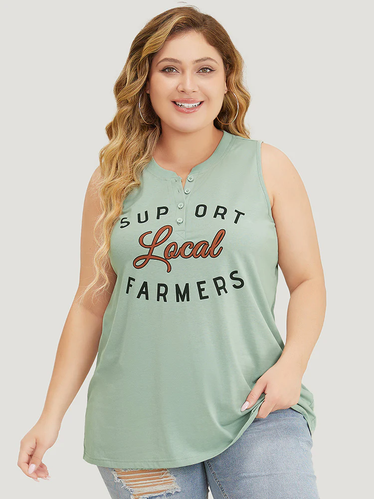 Letter Print Button Up Graphic Sleeveless Tank Top - Image 6