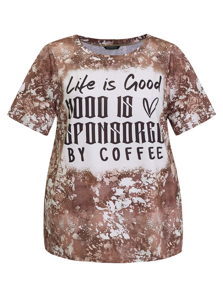 Letter Print Contrast Tie Dye Round Neck T-shirt - Image 10