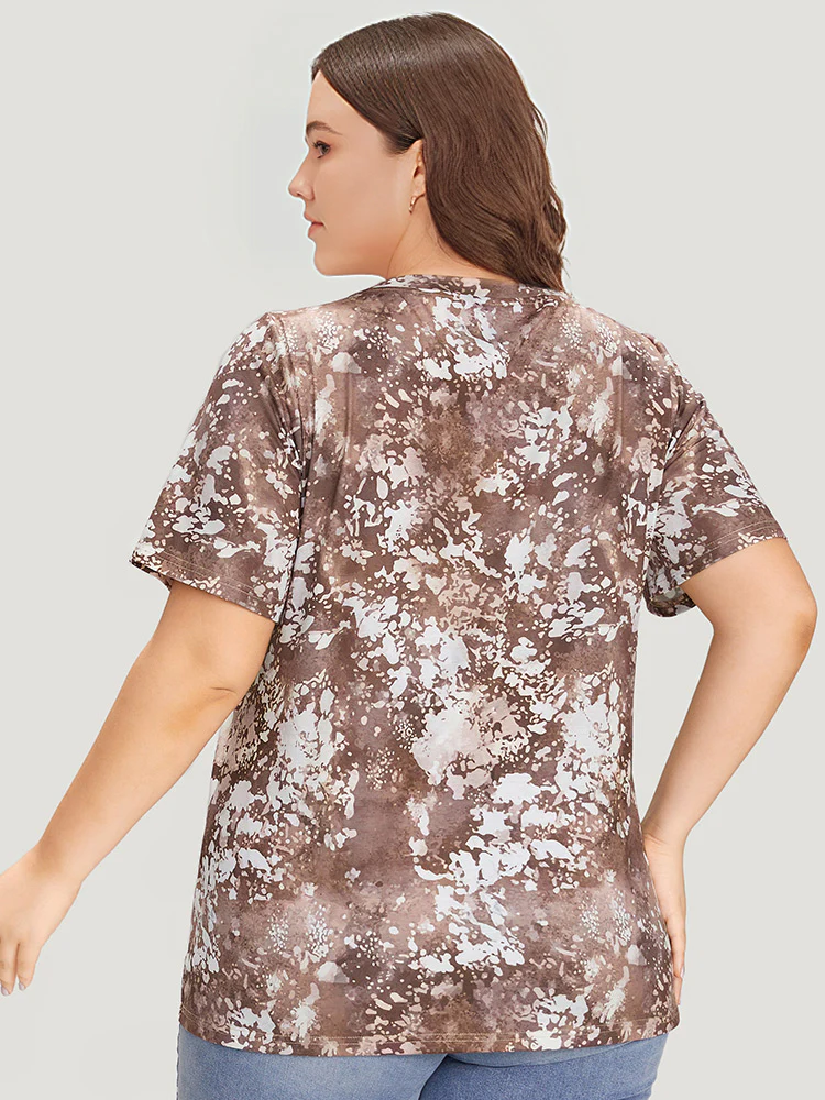Letter Print Contrast Tie Dye Round Neck T-shirt - Image 2