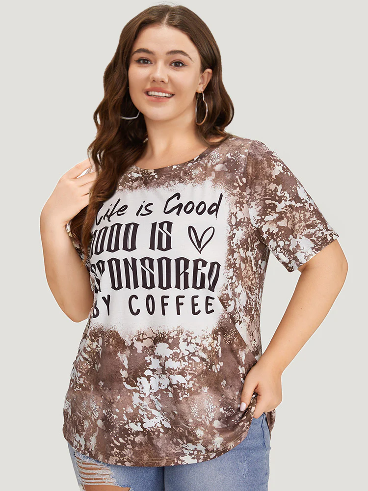Letter Print Contrast Tie Dye Round Neck T-shirt - Image 3