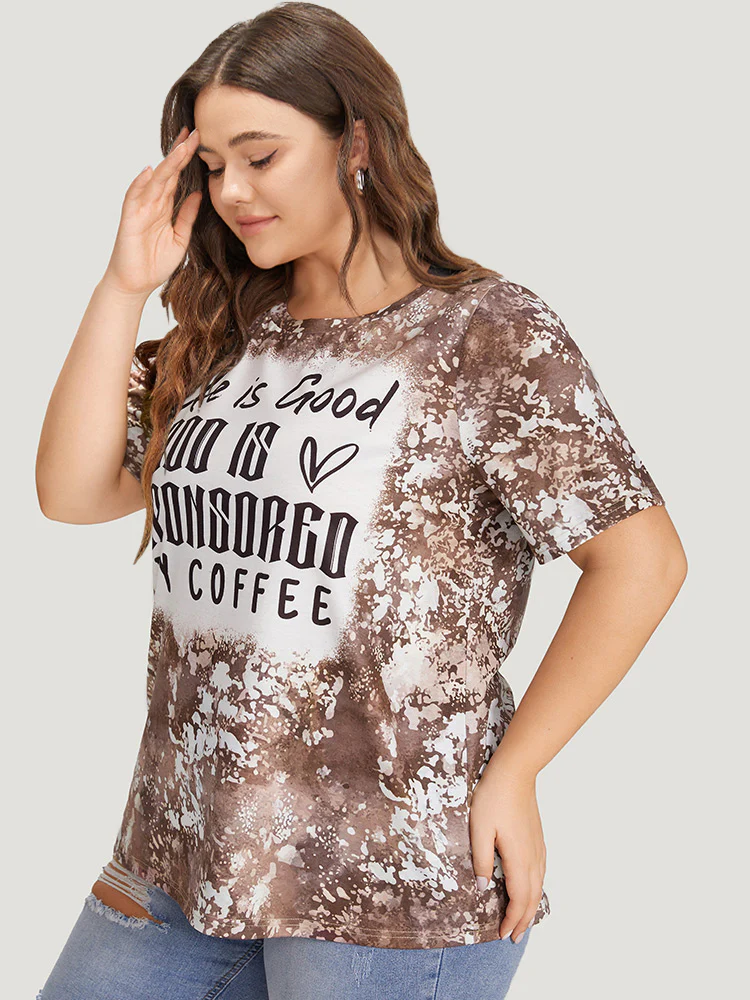 Letter Print Contrast Tie Dye Round Neck T-shirt - Image 4