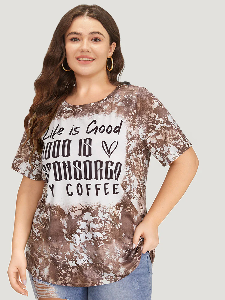 Letter Print Contrast Tie Dye Round Neck T-shirt - Image 5