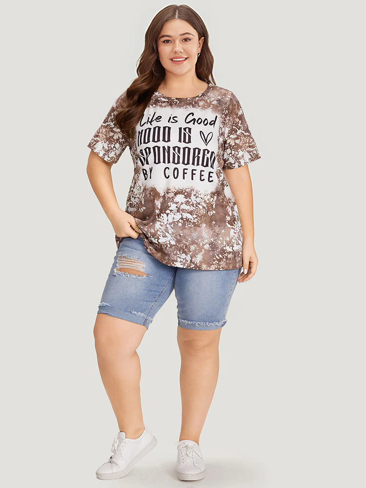 Letter Print Contrast Tie Dye Round Neck T-shirt - Image 6