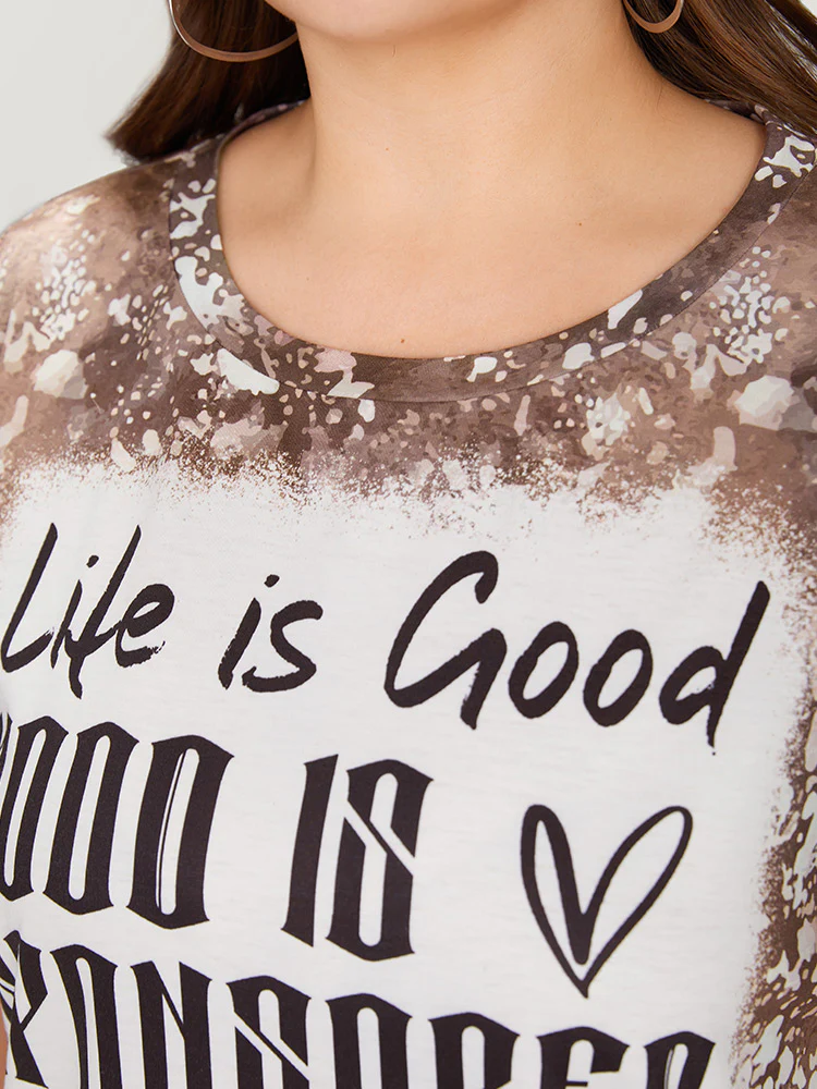 Letter Print Contrast Tie Dye Round Neck T-shirt - Image 8