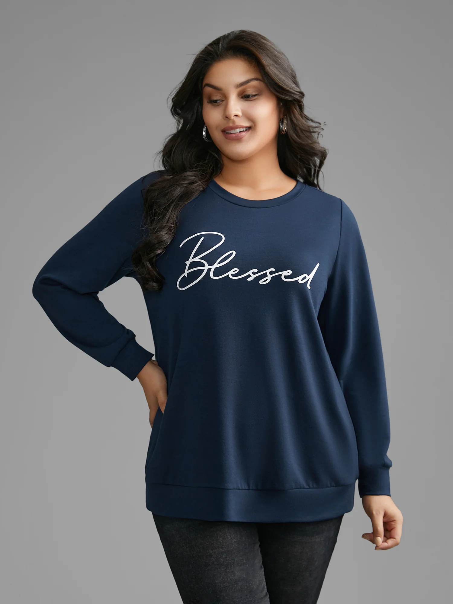 Letter Print Crew Neck Sweatshirt - Image 3