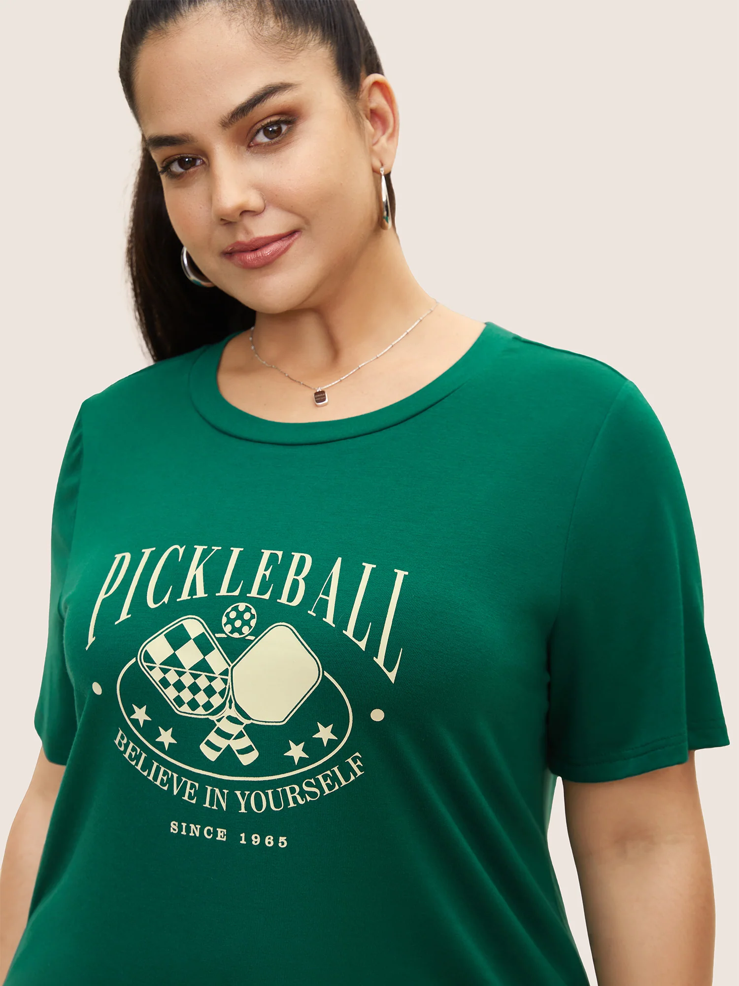 Letter Print Crew Neck T-shirt - Image 2
