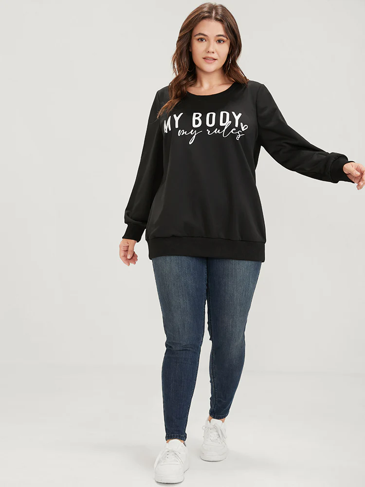 Letter Print Drop Shoulder Sweatshirt - Image 2