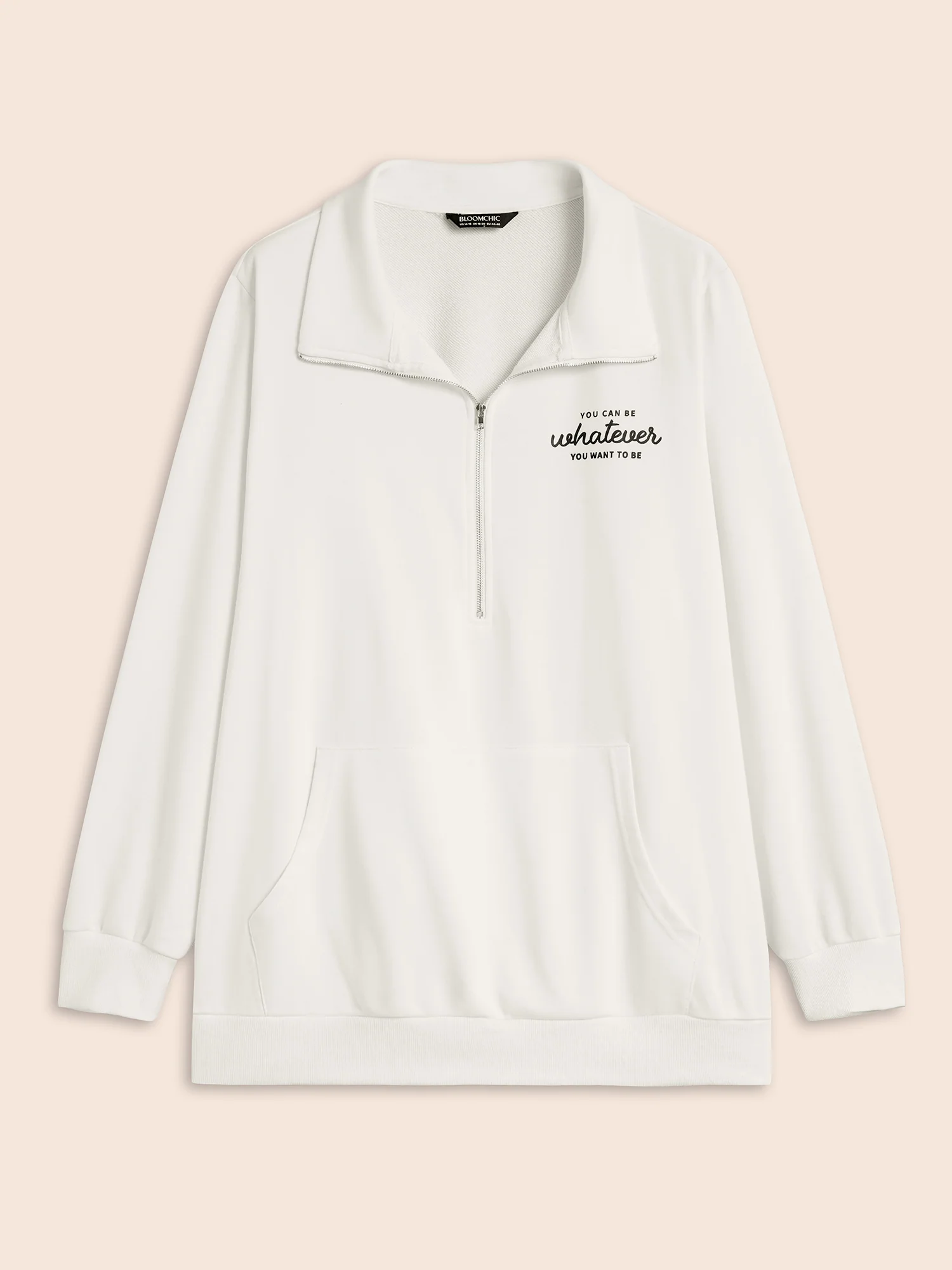Letter Print Half Zip Kangaroo Pocket Sweatshirt - Image 7