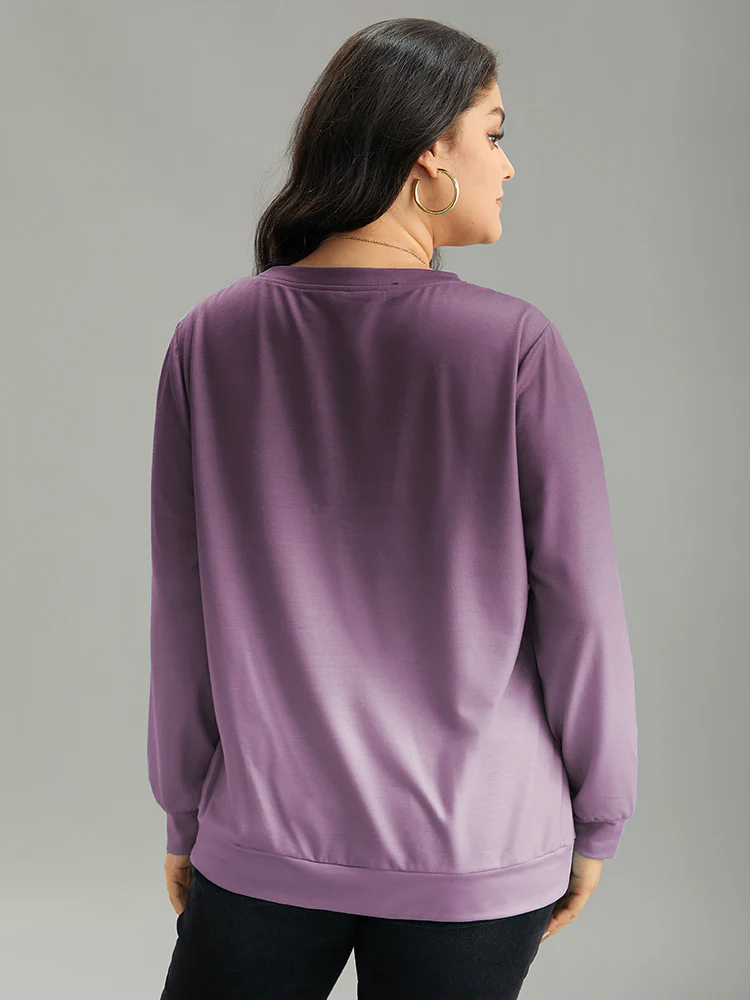 Letter Print Ombre Crew Neck Sweatshirt - Image 2