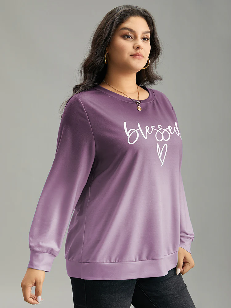 Letter Print Ombre Crew Neck Sweatshirt - Image 3