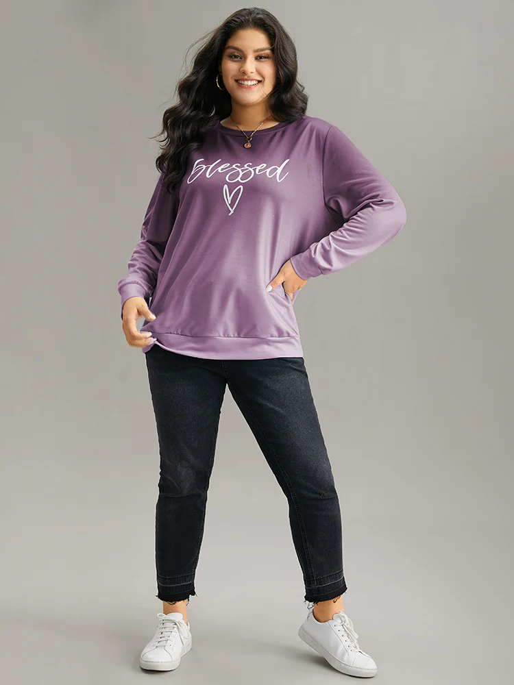 Letter Print Ombre Crew Neck Sweatshirt - Image 4