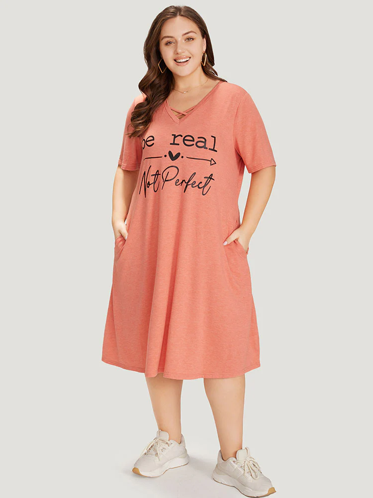 Supersoft Essentials Letter Print Pocket Crisscross Neck Dress - Image 2