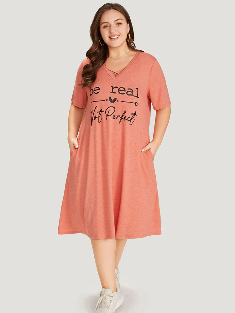 Supersoft Essentials Letter Print Pocket Crisscross Neck Dress - Image 4