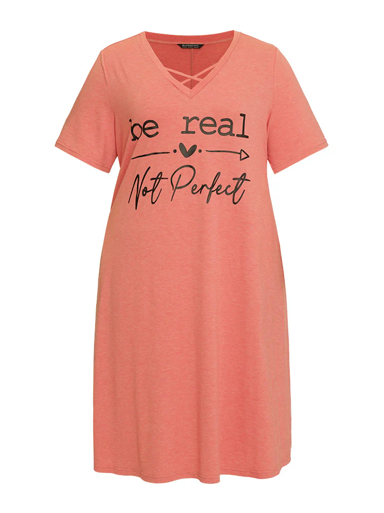 Supersoft Essentials Letter Print Pocket Crisscross Neck Dress - Image 9