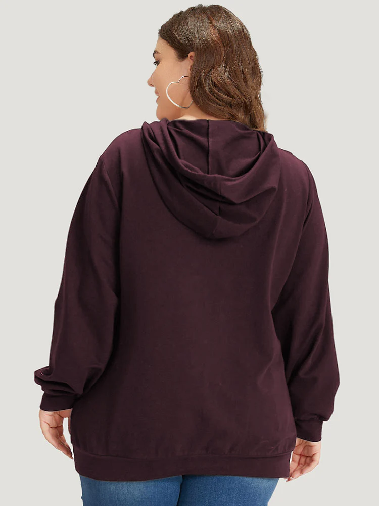 Letter Print Pocket Drawstring Hooded Sweatshirt - Image 10