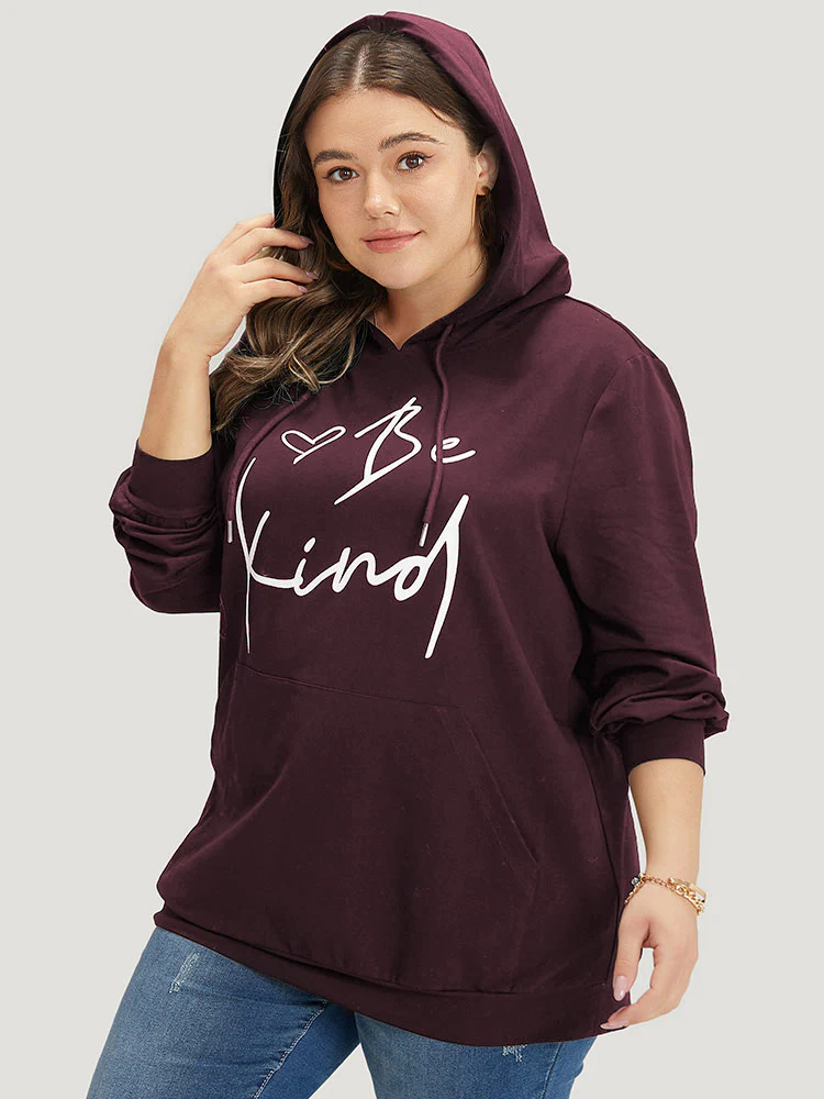 Letter Print Pocket Drawstring Hooded Sweatshirt - Image 11