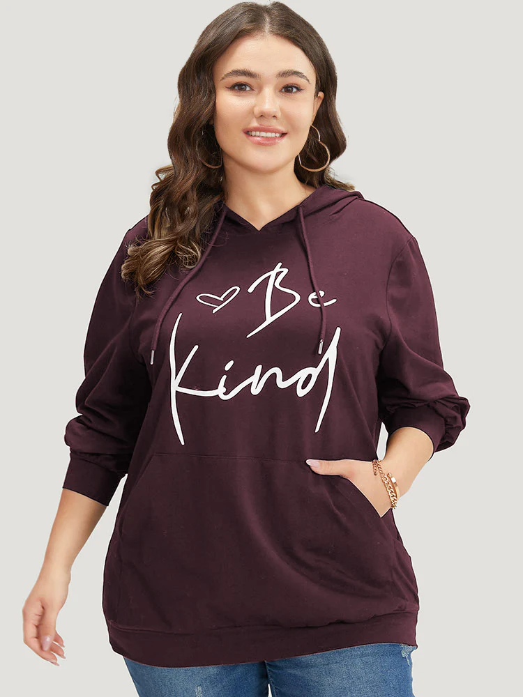 Letter Print Pocket Drawstring Hooded Sweatshirt - Image 12